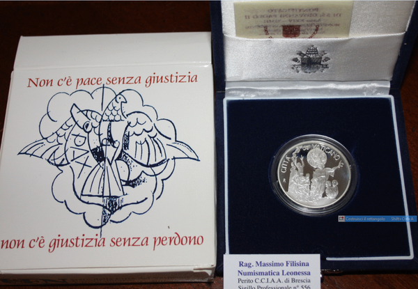 NL* VATICANO 10 Euro Argento 2002 NON C'E' PACE SENZA GIUSTIZIA Proof FS set