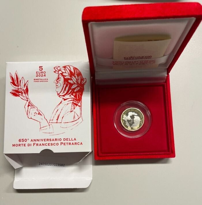 EN* VATICAN FRANCIS 5 Euro 2024 FRANCESCO PETRARCA PROOF set