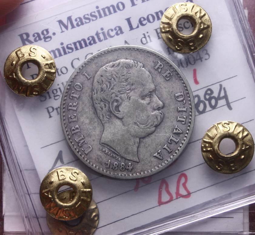 NL* UMBERTO I 1 Lira ARGENTO 1884 ROMA NC BB Perizia Filisina Massimo