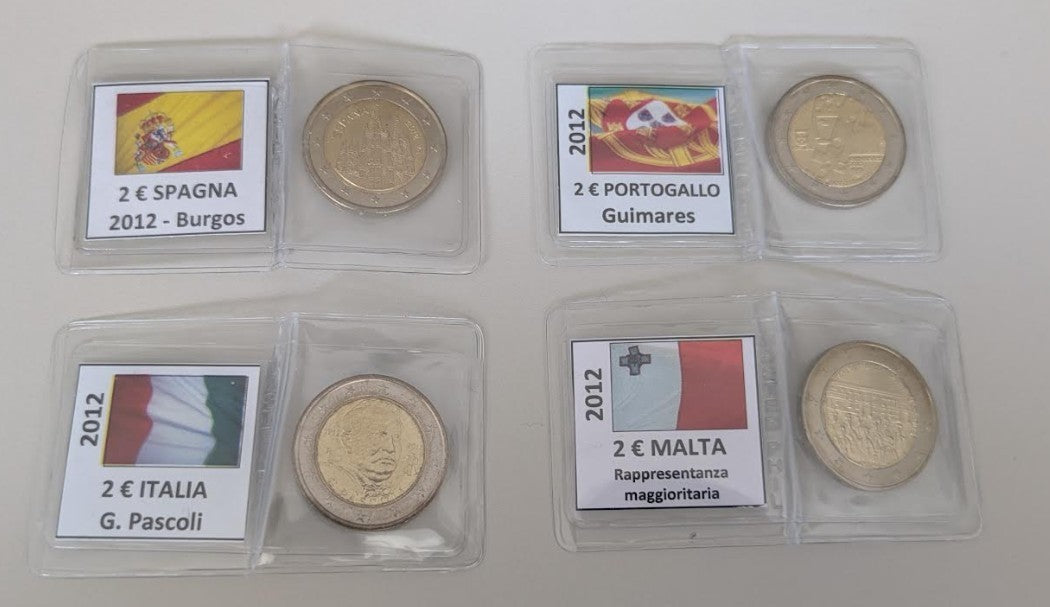 NL* EUROPA Lotto 4 MONETE da 2 EURO 2012 ESP PRT ITA MLT fdc come da foto