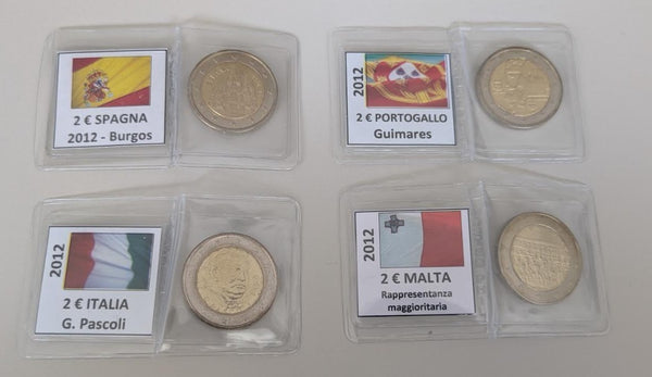 NL* EUROPA Lotto 4 MONETE da 2 EURO 2012 ESP PRT ITA MLT fdc come da foto