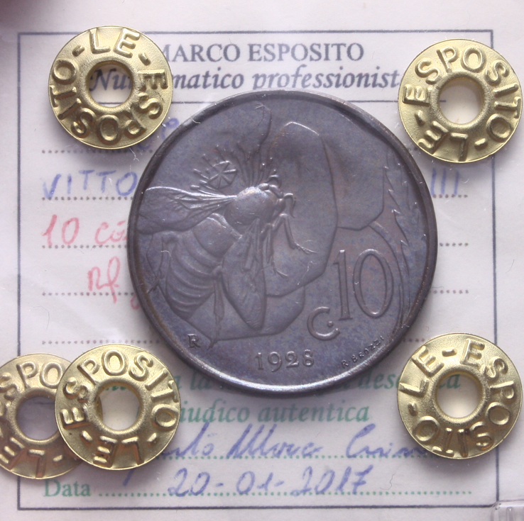 NL* VEIII Italia 10 CENTESIMI APE 1928 qFDC/FDC Perizia Esposito Marco