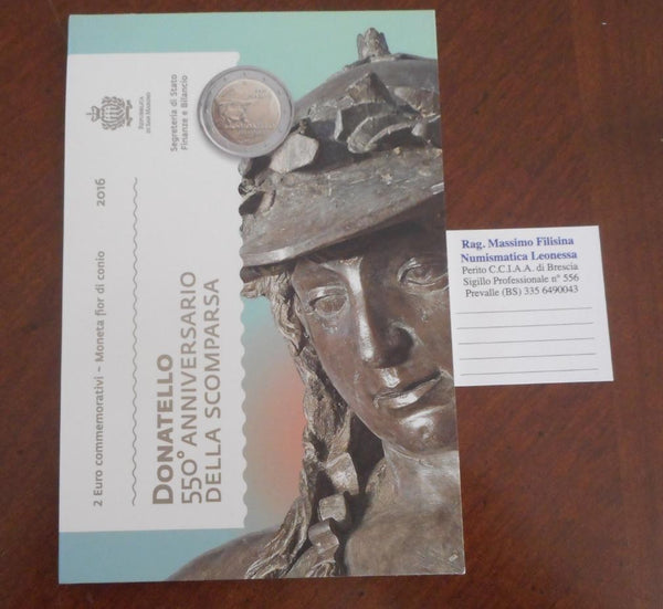 NL* Repubblica SAN MARINO 2 Euro 2016 550° ANNIVERSARIO DONATELLO FDC set zecca
