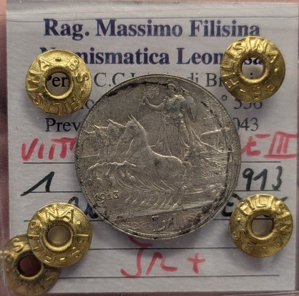 NL* VEIII Italia 1 LIRA AG. 1913 QUADRIGA VELOCE SPL+ Perizia Filisina Massimo *