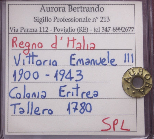NL* VEIII COLONIA ERITREA TALLERO MARIA TERESA 1780 SPL Perizia Aurora