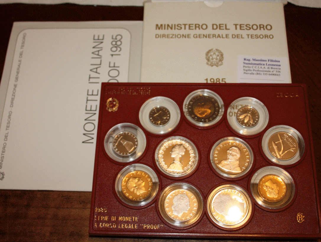 NL* ITALIA Divisionale 1985 A. MANZONI 11 V con 500 LIRE ARGENTO PROOF Set