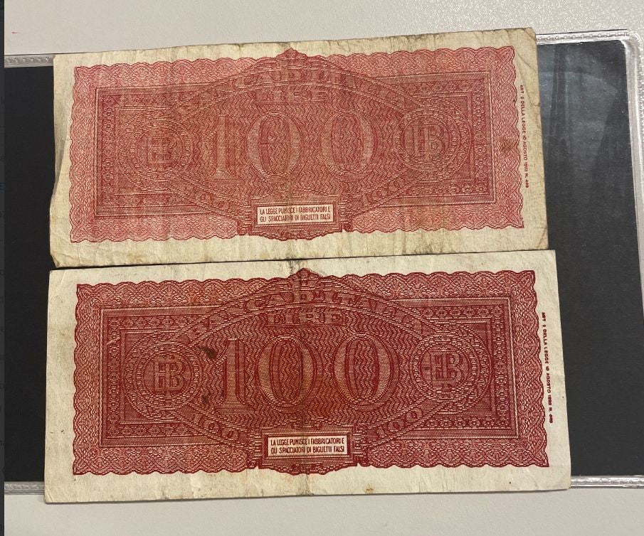 NL* BANCA ITALIA Lotto 2 BANCONOTE DA 100 LIRE ITALIA TURRITA Dicembre 1944