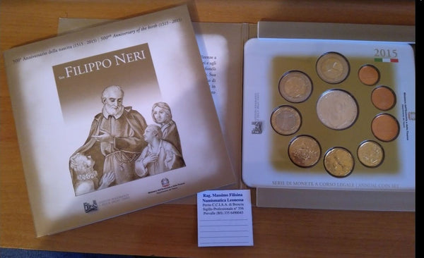 NL* ITALIA Divisionale 2015 10 Valori 5 Euro Argento SAN FILIPPO NERI FDC set