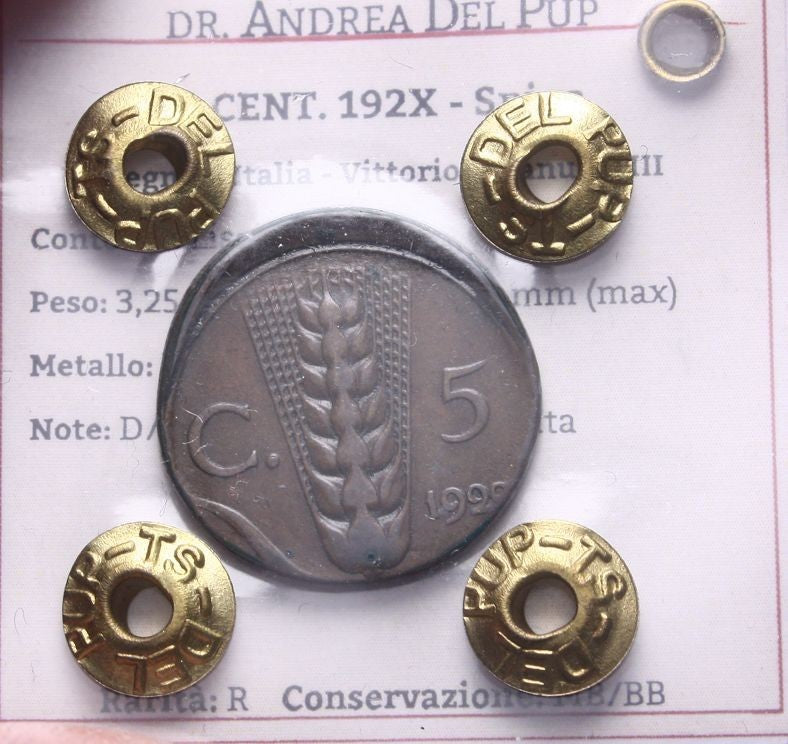 NL*VEIII 5 CENTESIMI SPIGA 192X Battitura DECENTRATA RARO MB/BB Perizia DEL PUP