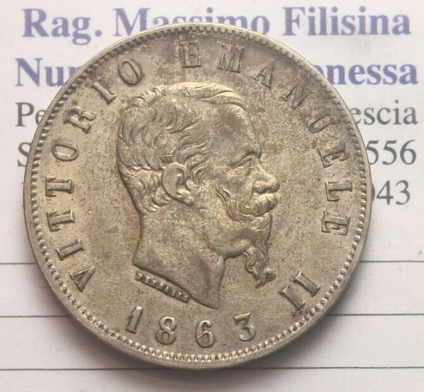 NL* ITALY VEII 2 LIRE Silver VALUE 1863 NAPLES NC Q.SPL Appraisal Filisina M.