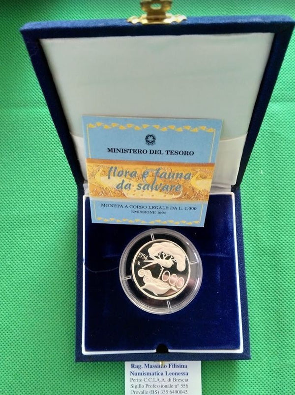 NL* ITALIA 1000 Lire Argento 1994 FLORA E FAUNA DA SALVARE PROOF SET Originale