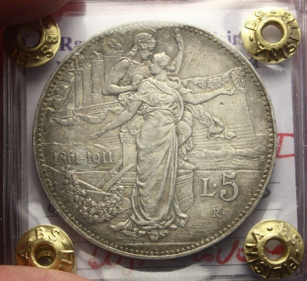 NL* VEIII 5 Lire SILVER 1911 FIFTY ANNIVERSARY RARE QSPL C Appraisal Filisina M.