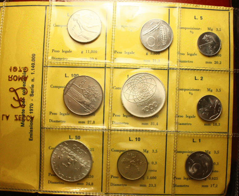 NL* ITALIA Repubblica Divisionale 1970 con 500 e 1000 LIRE Argento FDC set Zecca