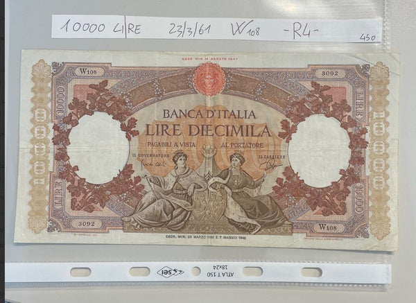 NL*ITALIA Banconota 10000 Lire MARINARE 23 3 1961 REGINE del MARE SOSTITUTIVA R4