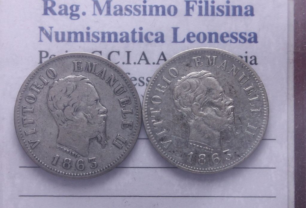 NL* VEII lotto 2 pezzi da 50 CENTESIMI ARGENTO VALORE 1863 Zecca di Milano ottim