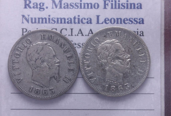 NL* VEII lotto 2 pezzi da 50 CENTESIMI ARGENTO VALORE 1863 Zecca di Milano ottim