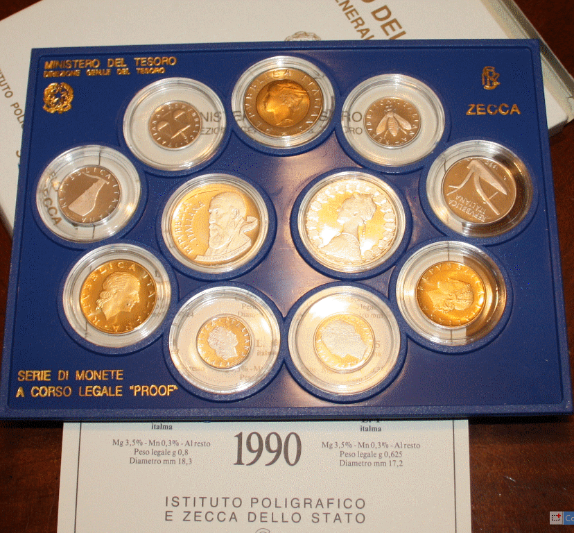 NL* ITALIA Divisionale 1990 TIZIANO 11 V con 500 LIRE ARGENTO PROOF Set