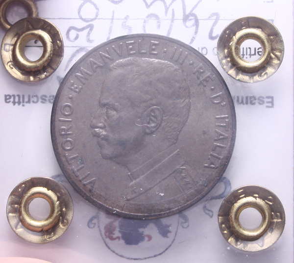 NL*VEIII 5 CENTESIMI ITALIA SU PRORA 1915 SPL macchiett Perizia Filisina Massimo