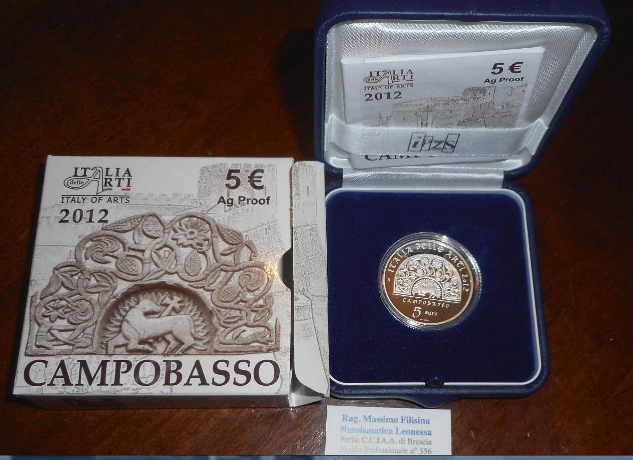 NL* ITALIA Rep. 5 EURO Argento 2012 ITALIA DELLE ARTI CAMPOBASSO PROOF Set Zecca