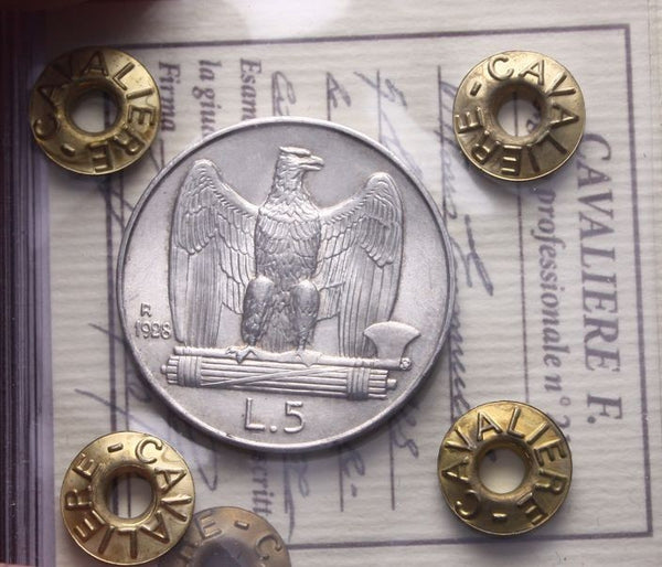 NL* VEIII Italia 5 LIRE ARGENTO AQUILOTTO 1928 * 1 Rosetta raro QFDC C Cavaliere