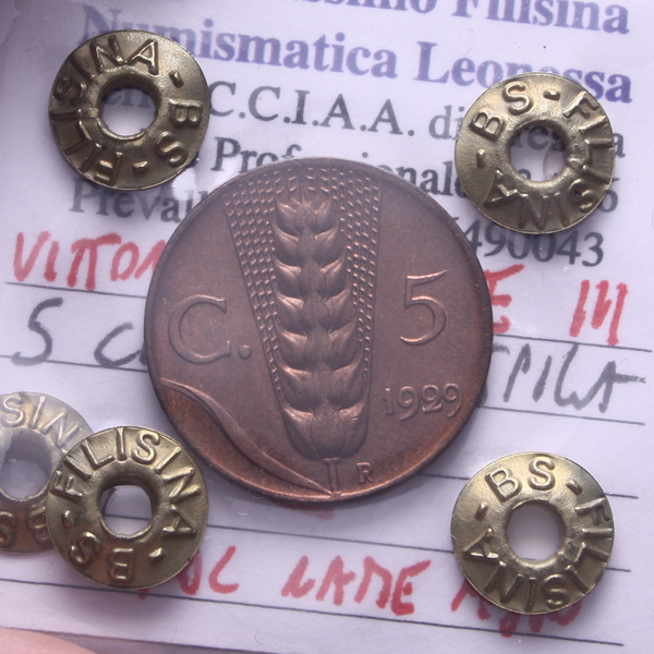 NL*VEIII Italia 5 CENTESIMI SPIGA 1929 FDC RAME ROSSO Perizia Filisina Massimo