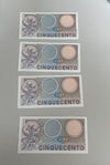 NL* ITALIA Lotto 4 banconote 500 LIRE MERCURIO FDS 14 FEBBRAIO 1974 Consecutive