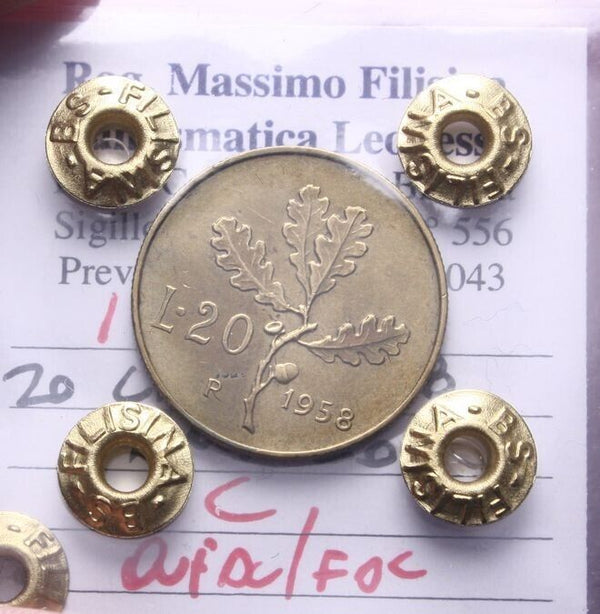 NL* ITALY Republic 20 LIRE OAK 1958 AU/UNC Filisina Massimo Authentication