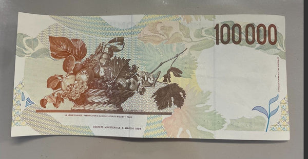 NL*BANCA ITALIA Banconota 100000 Lire CARAVAGGIO 6 MAGGIO 1994 Praticamente FDS=