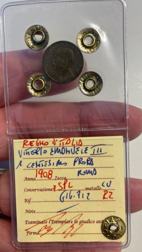 NL* VEIII ITALIA 1 Centesimo PRORA 1908 MOLTO RARO Q.SPL Perizia Lupo Ruggiero