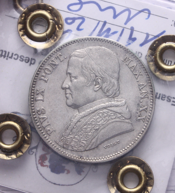 NL* STATO PONTIFICIO PAPA PIO IX 20 BAIOCCHI Argento 1865 SPL Perizia Filisina