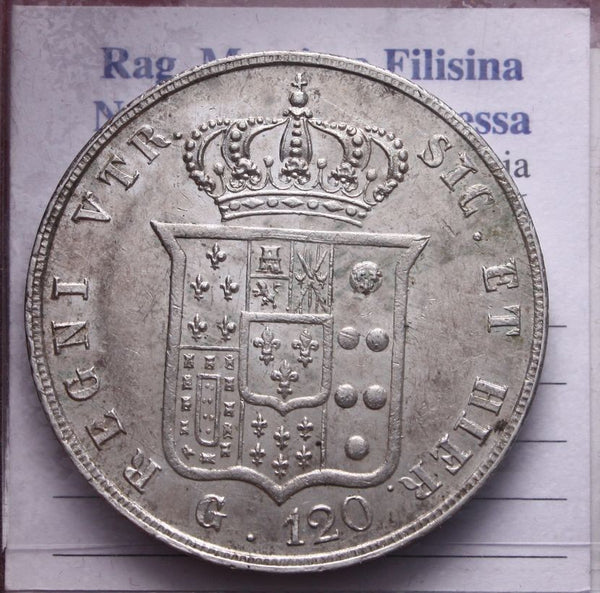 NL* NAPOLI FERDINANDO II Piastra 120 GRANA argento 1857 SPLENDIDA conservazione