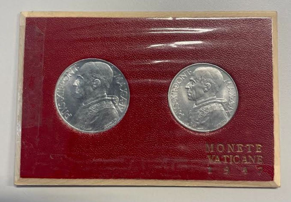 NL* VATICANO PIO XII 5 E 10 LIRE ITALMA  1947 FDC in cartoncino originale Zecca*