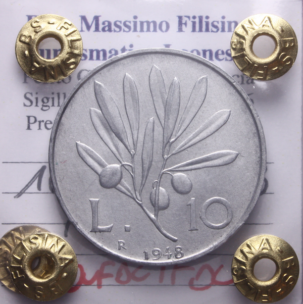 NL* Italia 10 LIRE PEGASO 1948 QFDC/FDC Perizia Filisina Massimo