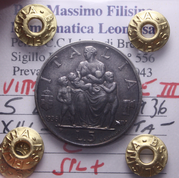 NL* VEIII 5 LIRE ARGENTO FECONDITA' 1936 XIV SPL+ Perizia Filisina Massimo