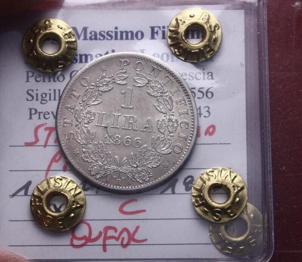 NL* PAPAL STATES PIUS IX 1 SILVER LIRA 1866 XXI QFDC Filisina M. Grading