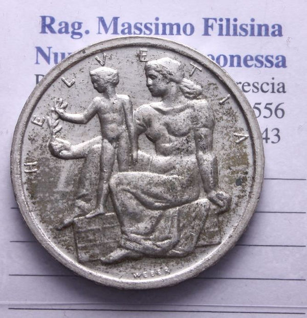 NL*SVIZZERA HELVETIA 5 FRANCHI ARGENTO 1948 B CENTENARIO Costituzione super TOP*