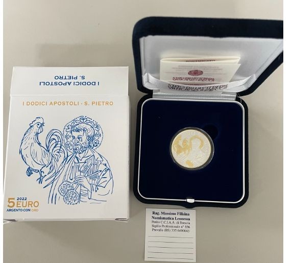 NL* VATICANO 5 Euro ORO E ARGENTO 2022  12 Apostoli SAN PIETRO PROOF set zecca