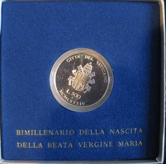 NL* VATICANO 500 LIRE Argento 1984 BEATA Vergine MARIA PROOF set zecca
