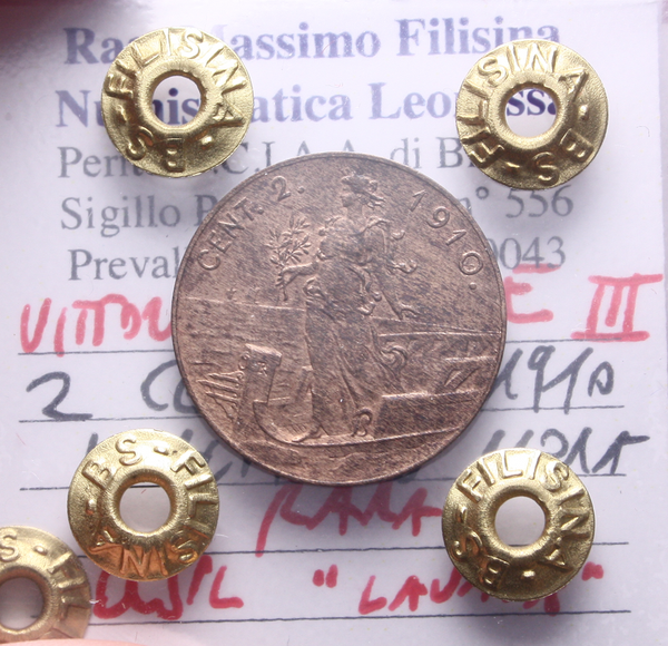 NL* VEIII Italia 2 CENTESIMI PRORA 1910 RARA QSPL "LAVATA" Perizia Filisina