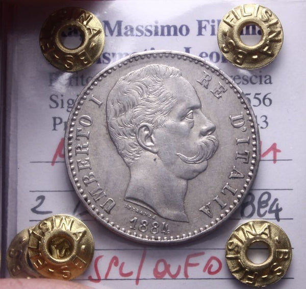 NL* UMBERTO I ITALIA 2 LIRE ARGENTO 1884 ROMA SPL/QFDC Perizia Filisina Massimo