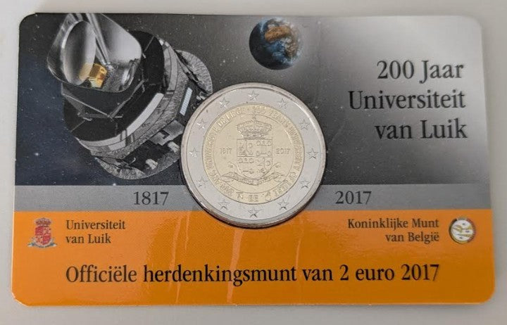 NL* BELGIO 2 EURO 2017 200 ANNI UNIVERSITA' DI LIEGI 1817-2017 FDC coin card