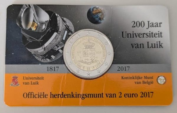 NL* BELGIO 2 EURO 2017 200 ANNI UNIVERSITA' DI LIEGI 1817-2017 FDC coin card