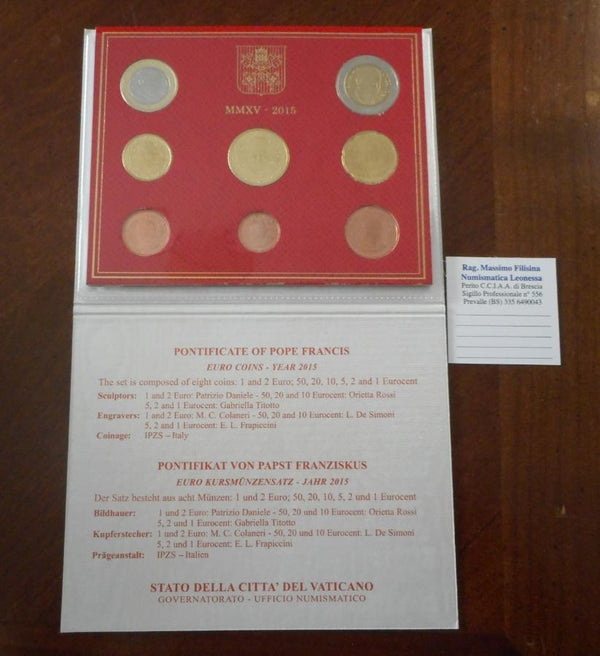 NL* CITTA' VATICANO PAPA FRANCESCO I Divisionale 2015 8 valori in euro FDC zecca