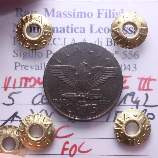 NL*VEIII 5 CENTESIMI BRONZITAL IMPERO 1942 XX FDC Perizia Filisina Massimo