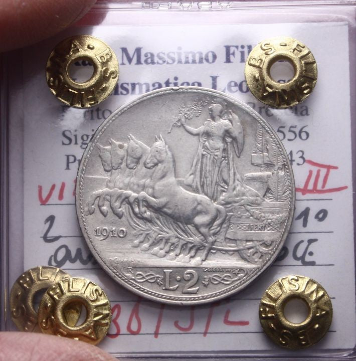 NL*VEIII RE ITALIA 2 LIRE ARGENTO 1910 QUADRIGA VELOCE BB/SPL Perizia Filisina