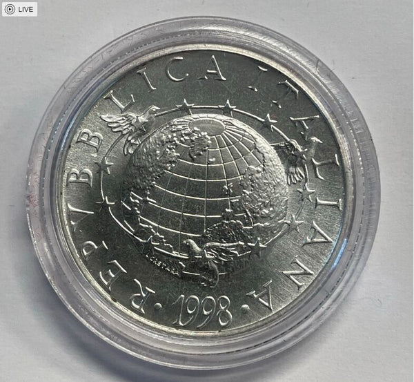 NL* ITALY TOWARDS 2000 2000 LIRE SILVER 1998 MAN EARTH FDC protective porthole