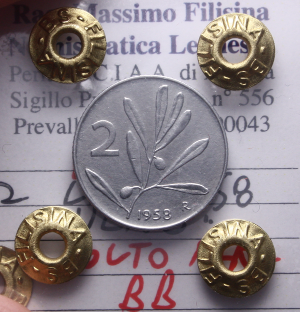 NL* Italia Repubblica 2 LIRE ULIVO 1958 MOLTO RARA BB Perizia Filisina Massimo
