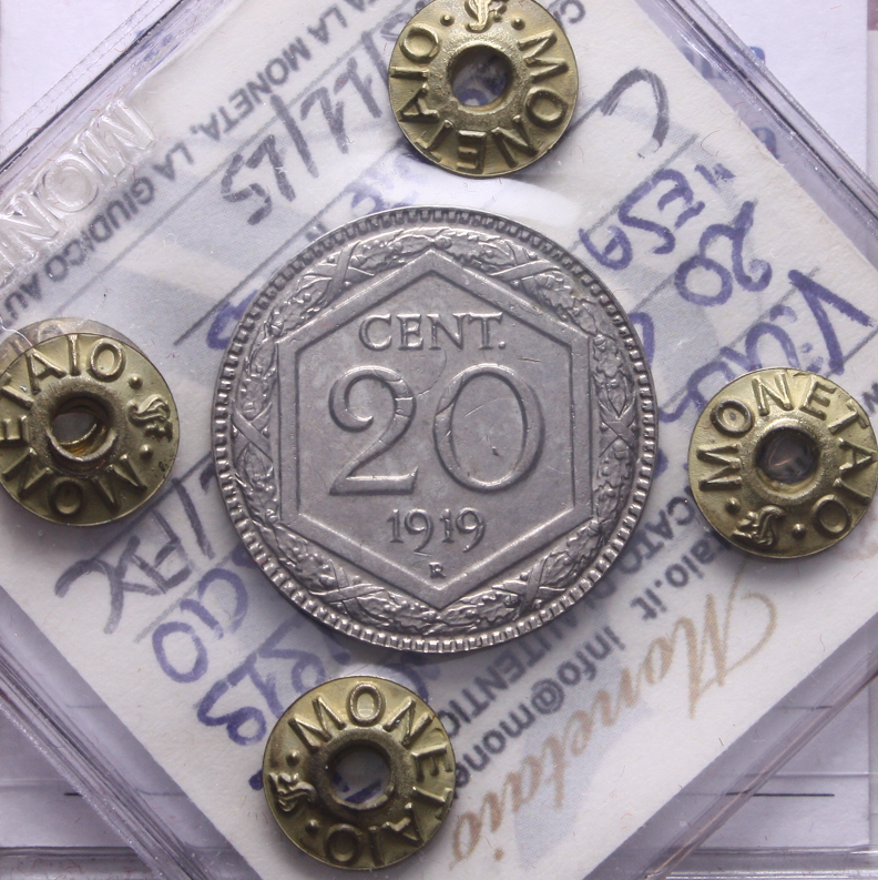 NL* VEIII ITALIA 20 CENTESIMI ESAGONO 1919 C. LISCIO SPL/FDC Perizia Monetaio