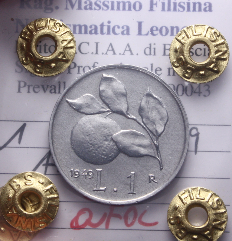 NL* Italia Repubblica 1 LIRA ARANCIA 1949 QFDC Perizia Filisina Massimo