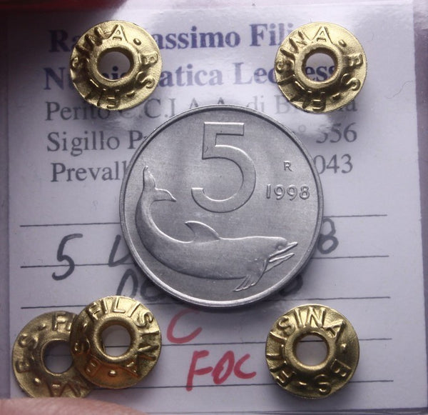 NL* Italia Repubblica 5 LIRE DELFINO 1998 FDC Perizia Filisina Massimo